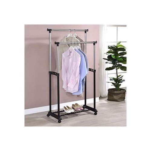 Porte Vêtements Télescopique Avec 2 Étagères Chaussures En Acier Inoxydable, Mobile, Simple, Double