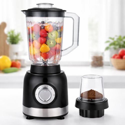 Blender Multifonction 2-en-1 avec Moulin – Mixeur Électrique Puissant 1.5L – Smoothie, Épices, Café – Noir & Inox