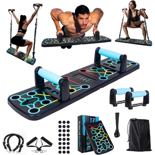 Planche de Pompes Multifonction Pliable Appareil d’Entraînement avec Poignées Multicolores