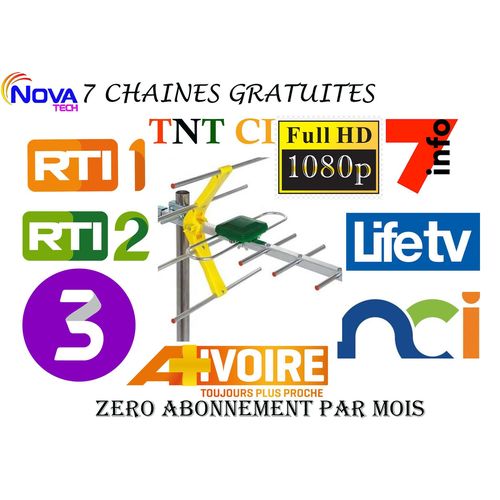 Antenne TNT de longue portée pour Abidjan et l'intérieur du pays avec 7 chaînes gratuites