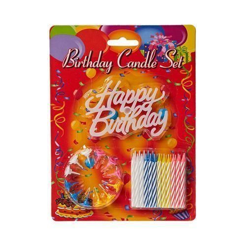 Bougie d'anniversaire multicouleur (24) avec support