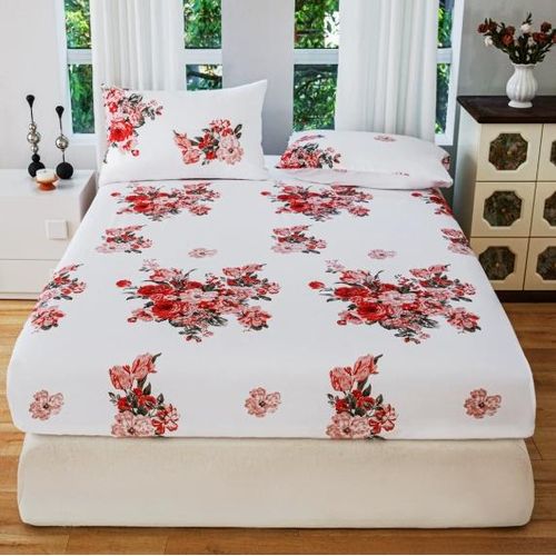 Drap-housse style romantique français à motif de roses rouges, taie d'oreiller non incluse