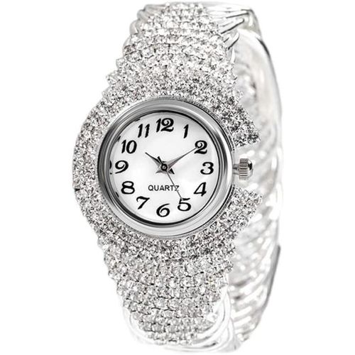 Montre Femme Quartz Argentée à Strass – Design Bracelet Cristal