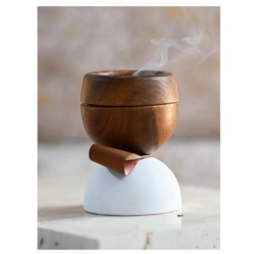 Brûleur d'encens en céramique et bois