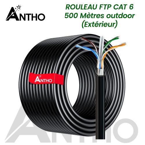 Rouleau Câble Réseau FTP Cat 6 – 500 Mètres Extérieur (Outdoor) - FTP