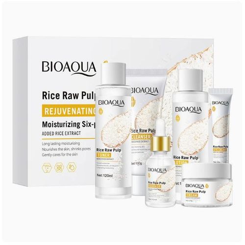 Coffret soin visage 6 pièces BIOAQUA à l'extrait de riz, nettoyant tonique lotion liquide concentré crème yeux et crème visage hydratant quotidien