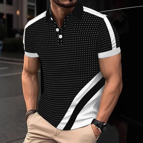 POLO pour Homme Tendance 2026 à Manches Courtes Imprimée 3D à Poins, Décoration Zippée, Lavable en Machine, Idéale pour l'Été, mode européenne et américaine, pour loisirs et fitness.