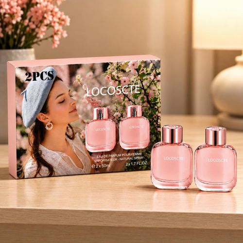 LOCOSCTE Eau de Parfum Femme, Lot de 2 Flacons 50 ml, Parfum Floral Longue Tenue, Fragrance Douce et Élégante, Vaporisateur pour Usage Quotidien, Idée Cadeau Femme