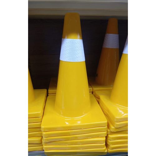 Lot de 4 Cône de signalisation routière jaune avec bande réfléchissante