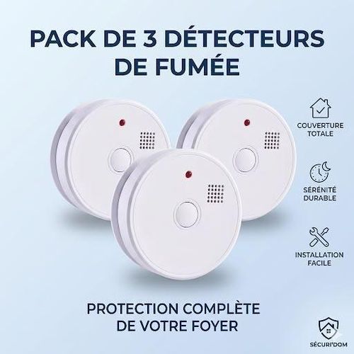 Pack de 3 Détecteurs de Fumée Autonomes - Pile 5 Ans - Alarme Incendie Maison & Bureau