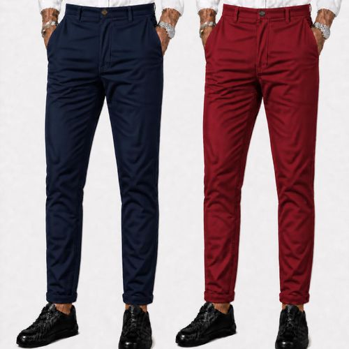 Lot de 2 Pantalons Chino Homme – Rouge & Bleu