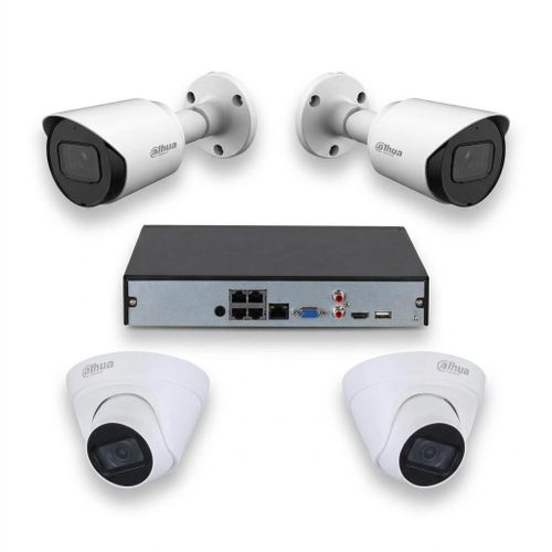 Kit Vidéosurveillance IP NVR 4 Canaux - 4 Caméras IP Mixte Haute Résolution Infrarouge(2 Dômes + 2 Tubes) - Technologie PoE Haute Sécurité Professionnelle (Sans Disque Dur, sans cables)