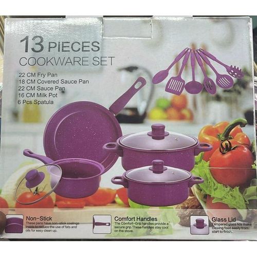13 pièces, casseroles et poêles avec ustensiles, surface de cuisson antiadhésive sans PFOA, résistante aux rayures, compatible avec toutes les plaques de cuisson