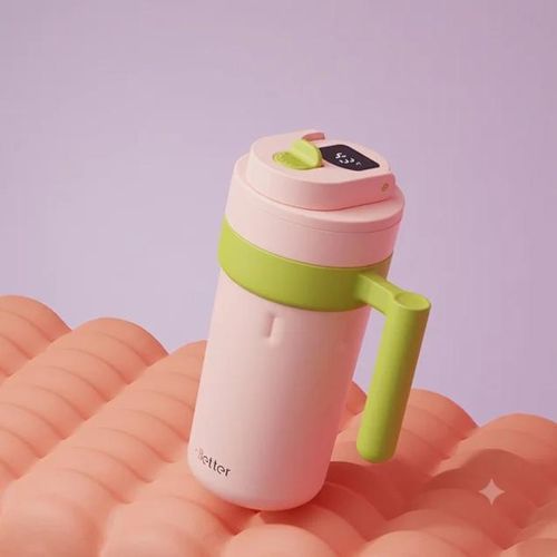Mug isotherme intelligent en acier inoxydable à double paroi avec affichage de température, poignée et couvercle à paille,600 ml, tasse à café portable