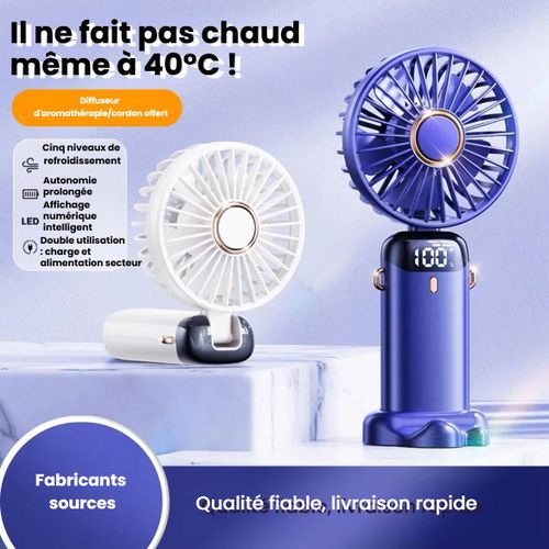 Ventilateur Portable à Main avec Écran LED,5 Vitesses de Vent,Réglable à 90°,Rechargeable Type-C,Suspendable/Support de Bureau/Téléphone pour Voyage & Bureau,Vert