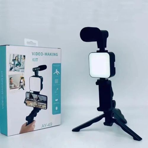 Kit de Vidéo Vlogging Professionnel AY-49 – Trépied, Lumière LED et Micro – Idéal TikTok, YouTube et Live Streaming