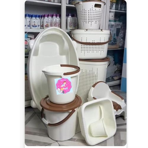 Ensemble baignoire bébé- kit bain bébé beige -Maron