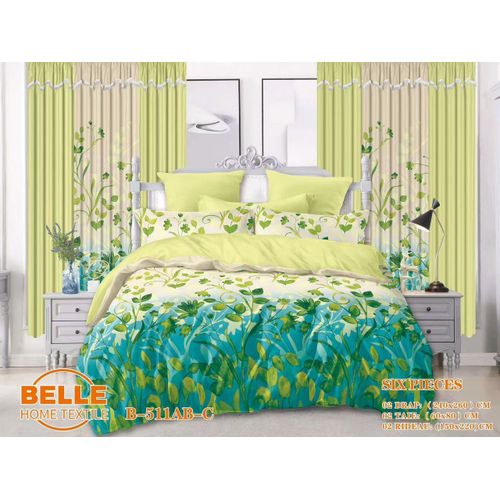 Lot Complet 6 Pièces : 2 Draps + 2 Taies + 2 Rideaux – Design Élégant et Confort Assuré