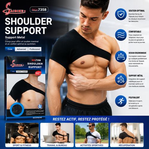 Épaulière de Maintien et Protection SAIBIKE (NO:7358) – Bandage Épaule en Néoprène Ajustable avec Support Métallique pour Sport, Musculation & Confort Articulaire