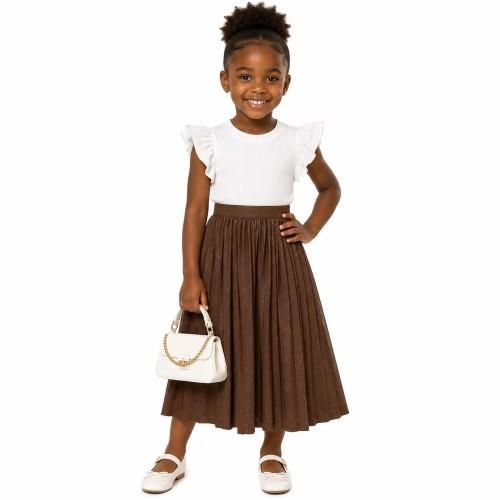 Jupe Plissée Fillette Chic & Tendance - Marron