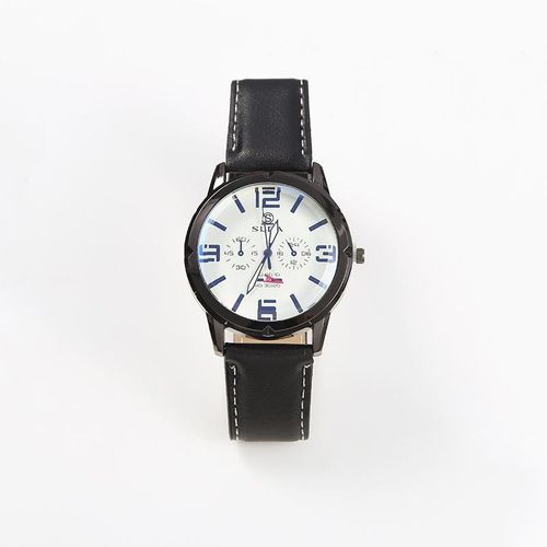 Montre à quartz chronographe homme cadran blanc, bracelet en cuir noir, style affaires et décontracté