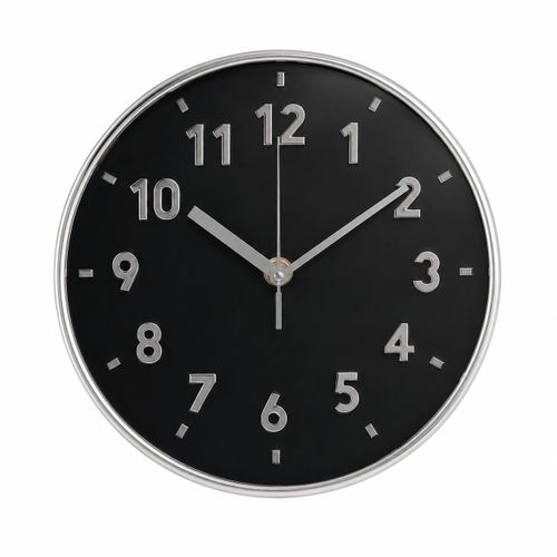 Horloge murale ronde – Cadran noir et contour argenté