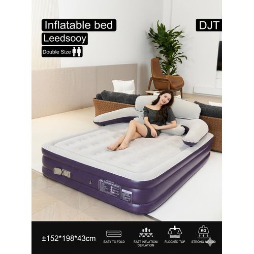 Matelas gonflable 2places dossier de pompe et oreillers, matelas gonflable