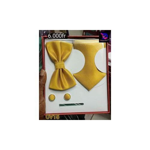 Coffret Accessoires Cravate + Pince + Nœud Papillon + Pochette + Bouton De Manchettes - jaune