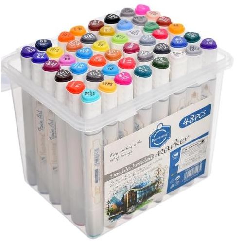 Lot de 48 marqueurs artistiques à double pointe, encre à base d'alcool - Multicolore