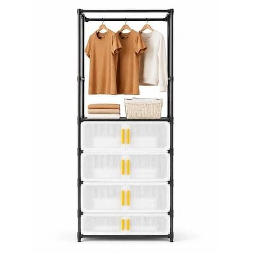 Dressing Penderie Modulaire avec Commode 4 Tiroirs Transparents