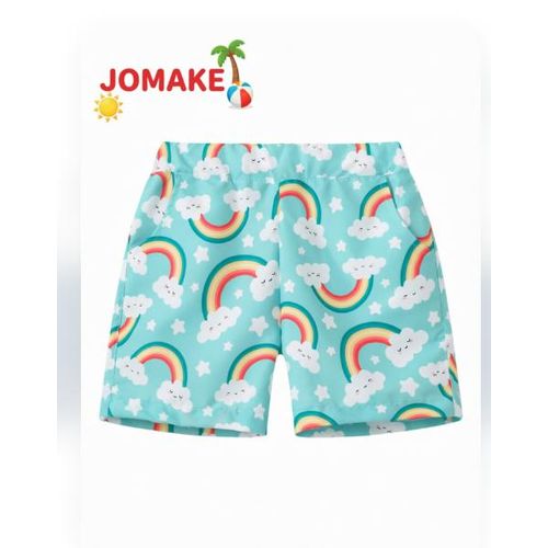 Shorts pour filles, âges 2-13 ans, avec poches, base vert clair avec motif arc-en-ciel