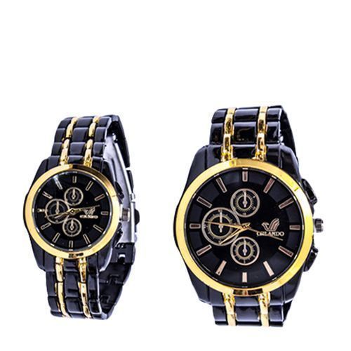 Lot De 2 Montres à Affichage Analogique Pour Couple - Noir/Or