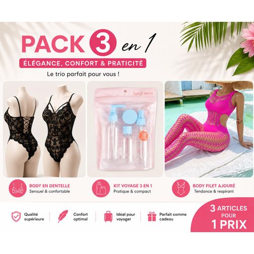 Pack 3 en 1 : Body Dentelle, Kit de Voyage et Body Filet Ajouré – Style & Praticité