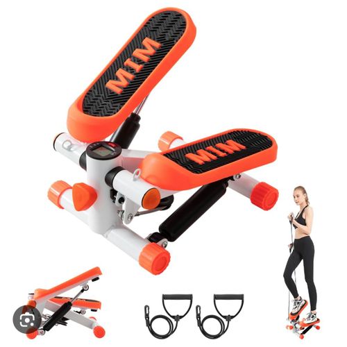 Mini stepper avec bande de résistance, marche d'escalier portable avec nombre de calories, machine à pas pour exercice, fitness, bureau, équipement d'entraînement à domicile, orange