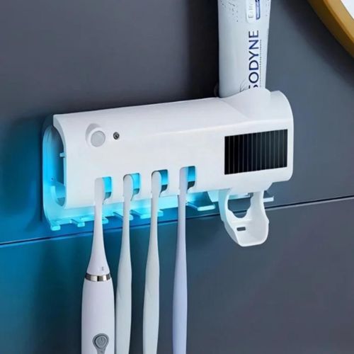 Porte Brosse à Dents Intelligent avec Stérilisateur UV – Distributeur Automatique de Dentifrice Sans Perçage – Support Mural Solaire pour Salle de Bain