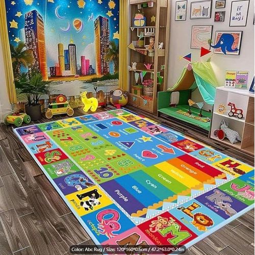 Tapis en flanelle 2D coloré pour salon – Motifs lettres, animaux et chiffres – Doux, antidérapant et lavable en machine,idéal comme tapis de chevet pour la chambre ou pour décorer le salon, la cuisine, la buanderie, le bureau et la salle de jeux.