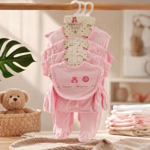 Kit Maternité Premier Âge (0-3 Mois) 8 Pièces – Pyjama, Bodys, Bonnet, Bavoir, Gants & Chaussons