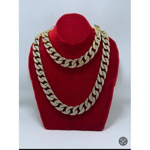 Chic Chaîne En Strass Luxueuse Bling Dorée + Bracelet