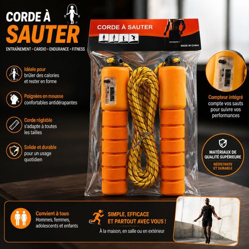 Corde à Sauter avec Compteur Intégré – Réglable – Poignées en Mousse Antidérapantes – Fitness & Cardio