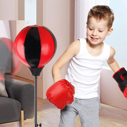 Punching Ball Enfant sur Pied Réglable jusqu'à 109 cm avec Gants de Boxe - Balle de Frappe sur Ressort - Set de Boxe Complet dès 6 Ans