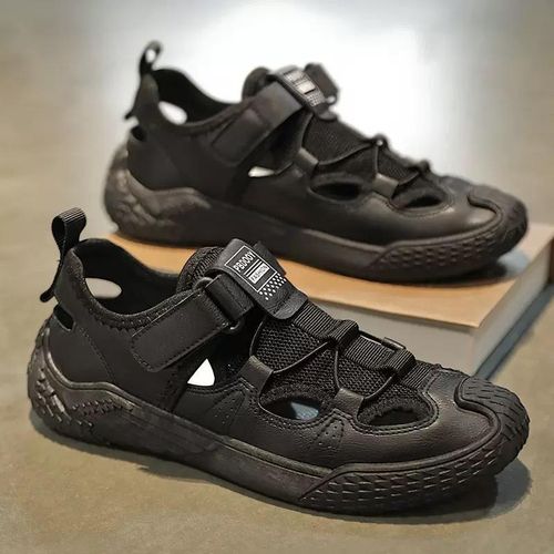 Sandales Respirantes pour Hommes, Chaussons Mi-Casual Ouverts Noir