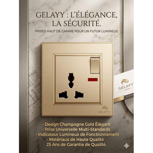 Pack de 5 Prise Murale Universelle GELAYY – Avec Interrupteur Intégré et Indicateur LED – 13A 250V