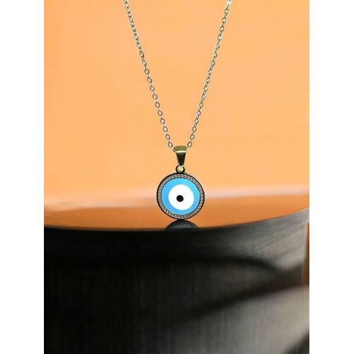 chaine Collier Cercle Bleu & Blanc – Élégance Graphique
