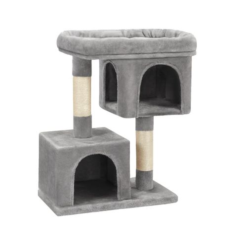 Arbre à chat avec plateformes, niches et poteaux à griffer - Gris
