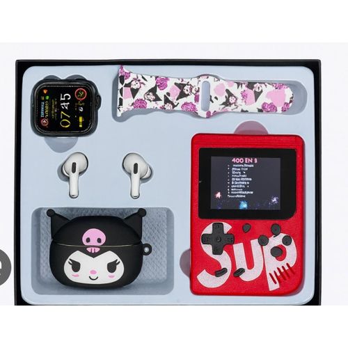 Console de Jeu Rétro 400 Jeux Pour Enfant Kuromi P30 Rouge - 4 En 1 - Écouteurs Bluetooth P30 + Montre Enfant