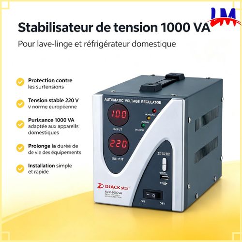 Stabilisateur de tension pour lave-linge et réfrigérateur domestique 1000 VA - norme européenne 220 V