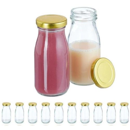 Lot de 12 Petites Bouteilles en Verre avec Bouchons Dorés – 250ml