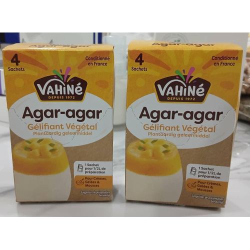 lot 2 boites Vahiné, Agar-agar 4 sachets de 2 g (8 g au total), gélifiant végétal en poudre pour patisseries. Importé de France. LC60