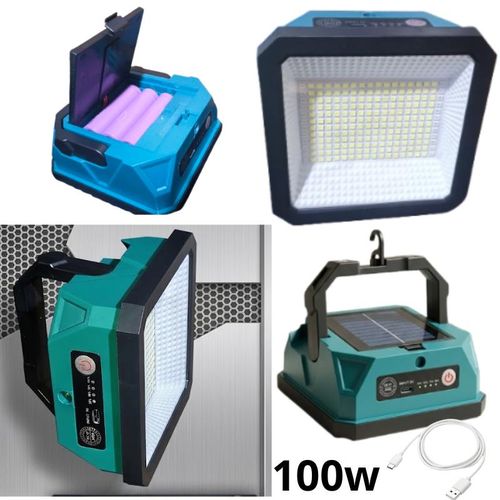 Projecteur Solaire LED Portable 100W - Lampe de Poche Rechargeable USB - Panneau Solaire Intégré & Crochet de Suspension - Idéal Coupure de Courant, Chantier et Camping