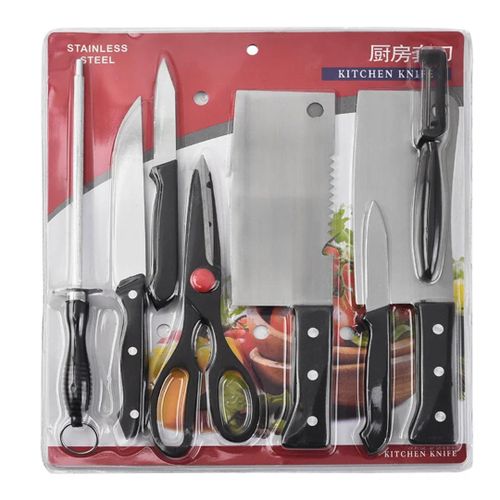 Set de Couteaux de Cuisine Professionnel 8 Pièces – Acier Inoxydable Haute Qualité – Comprend Couperets, Ciseaux et Aiguiseur